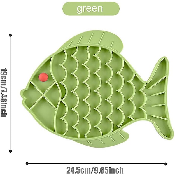 Fiskformet silikonepuslespilsfoder forhindrer synkning af kæledyrsfoder, sundt spisende katteskål (grøn, fiskformet)