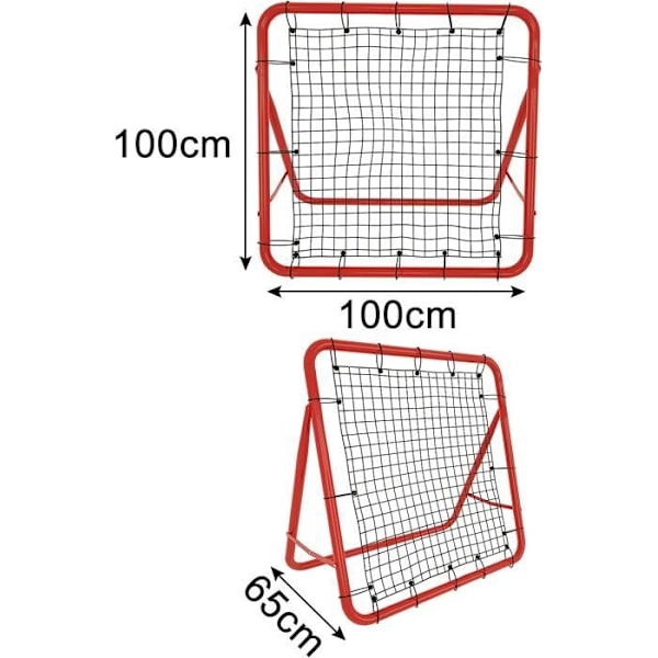 UISEBRT Fodbold Rebound Net, til fodboldtræning, med 5 justerbare niveauer, rød stålramme, 100 x 100 x 65 cm