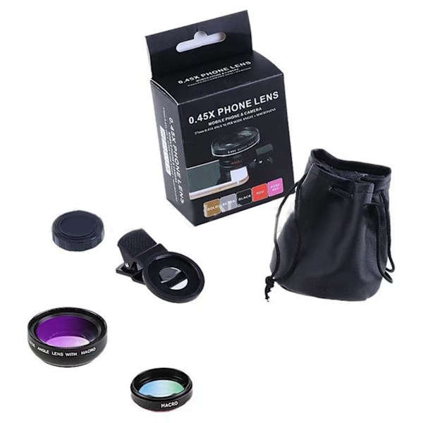 Smartphone Lens Black 0.45X Optical Glass Phone Camera Macro and Wide Angle Lens for Live Broadcast