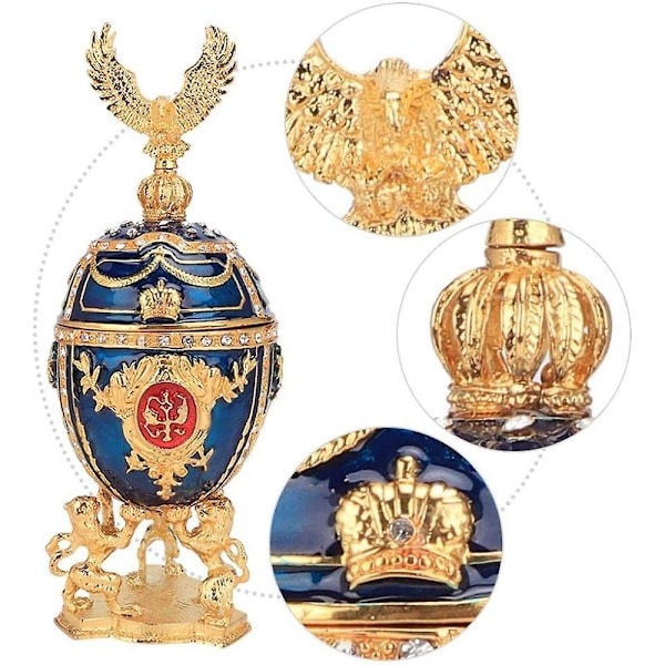 Handmålat emalj Fabergéägg guldpläterat glänsande diamant smyckeskrin