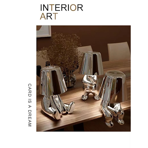 Sengelampe med touch-funktion, gylden Thinker-lampe, skrivebordslampe, trådløs, genopladelig, bærbar, dekorativ natlampe Sølv
