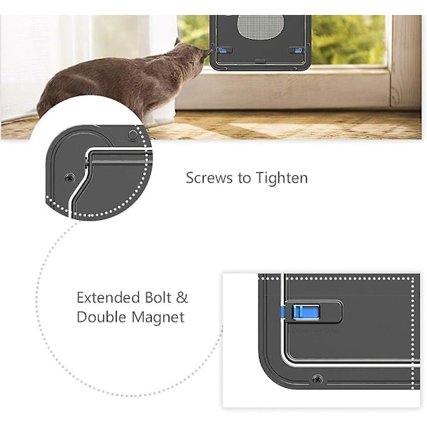 Magnetisk klapdør til kæledyr - Automatisk låsbar sort dør til små katte, killinger og hvalpe