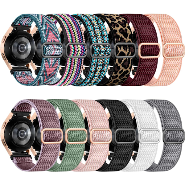 12-pak Stretchade Bånd til Galaxy Watch 7 6 5 4 40mm 44mm, Galaxy 5 Pro 45mm, 6 Classic 47mm 43mm, 4 Classic 46mm 42mm, Active
