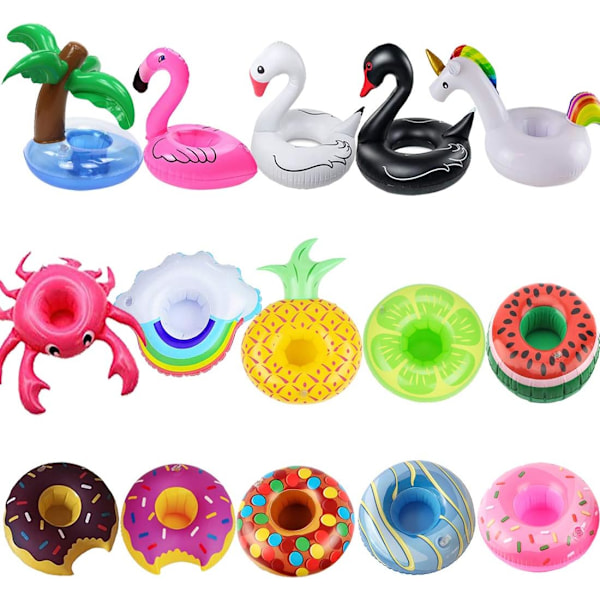 Uppblåsbara Dryckeshållare, 15-Pack Dryckesflottar Uppblåsbara Mugghållare Flamingo Underlägg för Poolparty