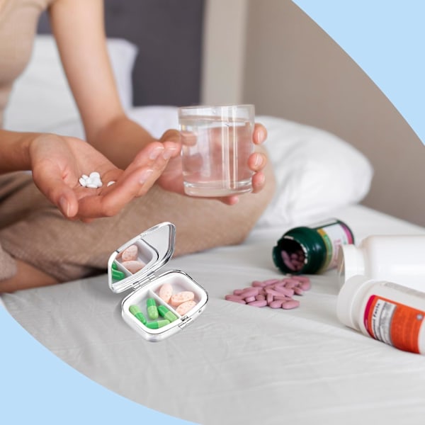 2x pillerask i rostfritt stål med 2 pillerfack【】
