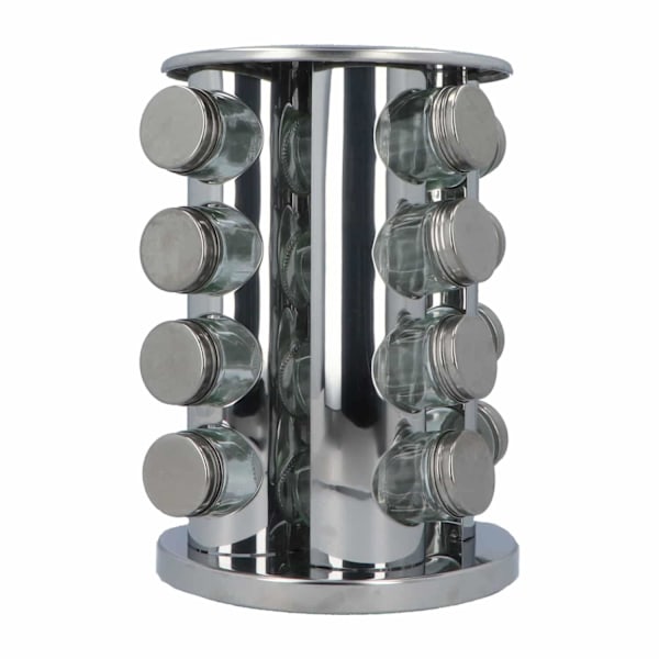 Roterende Krydderstativ i Rustfritt Stål - 16 Glass Silver