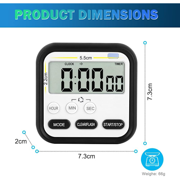 Digital visuel timer 24-timers magnetisk ur stopur tæller op og ned timer med stor LCD-skærm og store tal
