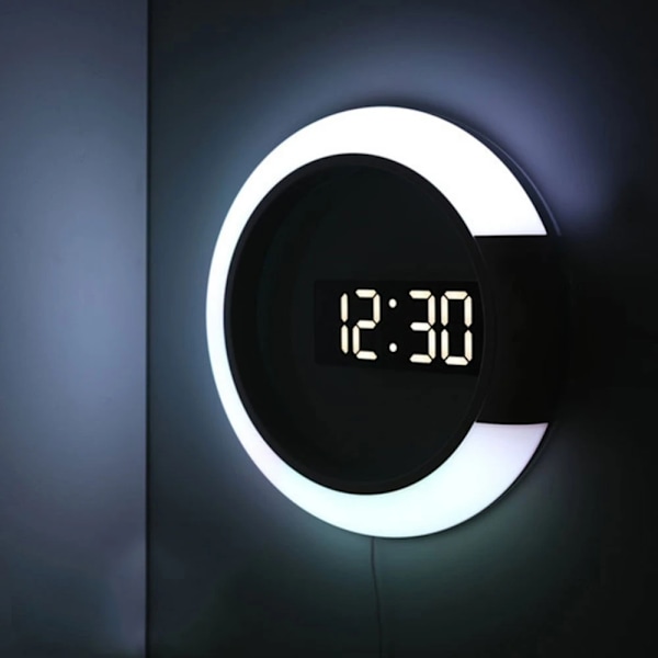 3D LED Väggklocka Digital Bordsklocka Alarm Spegel Ihålig Wa