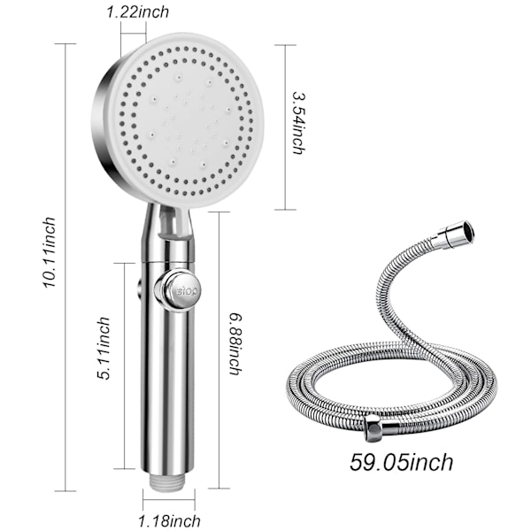 Duschhuvud och slang - Högtrycksduschmunstycken Handhållet duschhuvud (Silver)