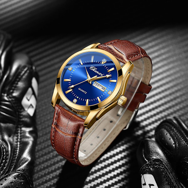 Herrearmbåndsur for utenrikshandel Vanntett Belte Kvarts Klokke Mä Brown with blue surface