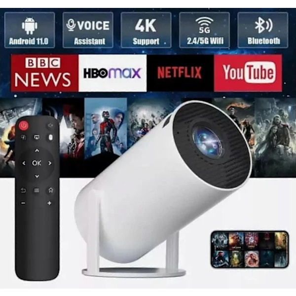 5G 4K Projektor Smart HD LED WiFi Bluetooth HDMI. USB Android Hjemmekino