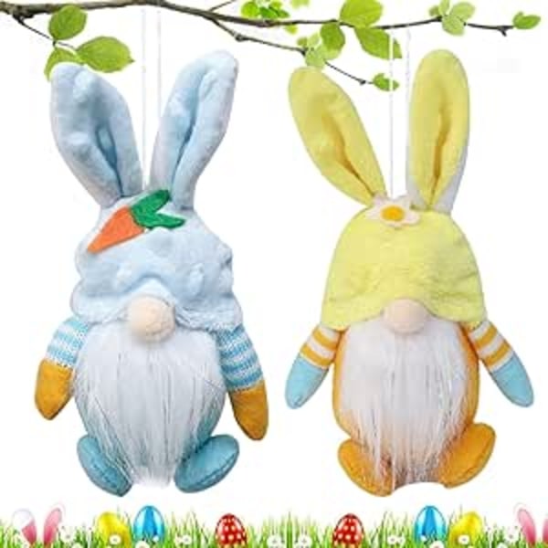 JOKILY 2 st Påsk Leprechaun Kaninöron Dockor Set, Leprechaun Kaniner Dockor Hängen, Påskhare Dvärg för Påskfest Gåvor Hängande Dekoration