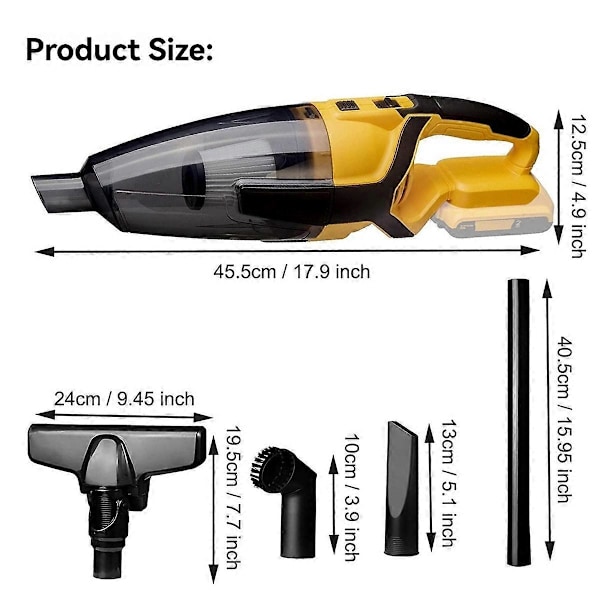 Sladdlös dammsugare kompatibel med Dewalt 20V batteri (endast verktyg) Handhållen dammsugare för golvmattor
