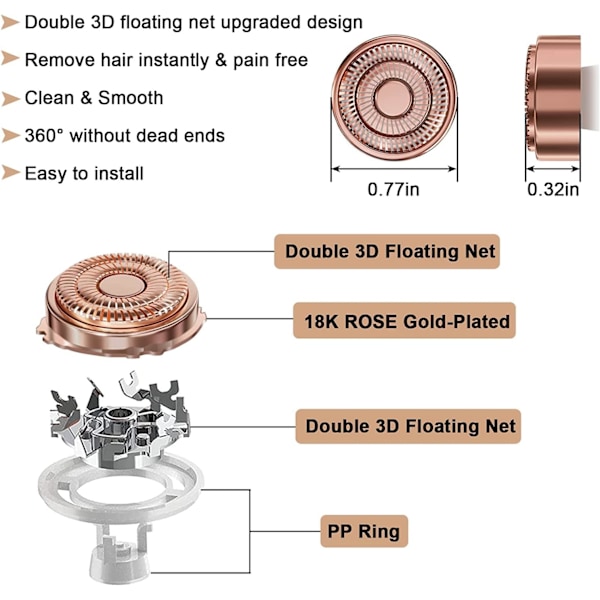 Udskiftningshoveder Kompatible med Finishing Touch Flawless Generation 2 Ansigsthårfjerner til Læber, Hage, Kinder og Næser fra Poweka (6 stk.)