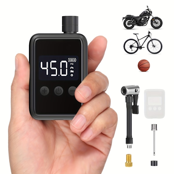 500mAh Bærbar Elpumpe til Cykel - Nøjagtig 120 PSI Mini Dækpumpe med Digital Trykmåler, Automatisk Slukning, Presta og Schrader Ventilkompatibel