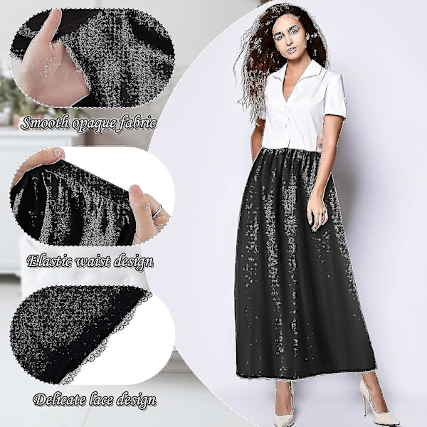 2 st Halv Underkjol med Spets, Lång Satin Halv Underkjol för Damer, Halv Slips Under Klänningar (FMY)
