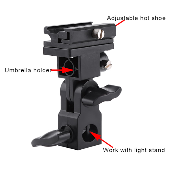 Svart blixtparaplyhållare för varm sko, stativfäste för foto- och videoinspelning