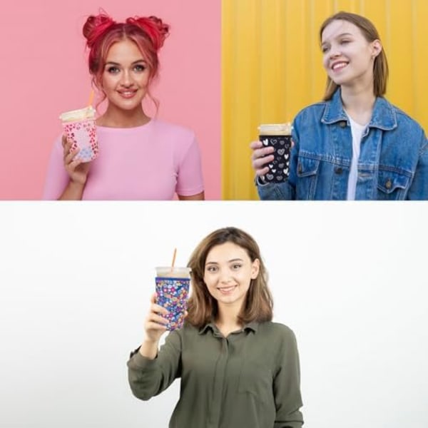 3-pack Återanvändbara Skydd för Iskaffe - Isolering för Kalla Drycker, Mugghållare i Neopren för Starbucks/Dunkin Coffee, Mor{DH}