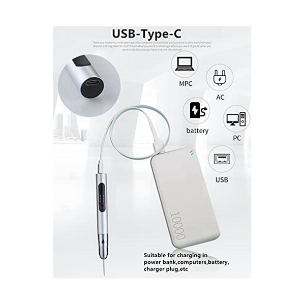 Elektrisk Gravyrpenna, USB Uppladdningsbar Mini Slipmaskin Polering Naglar Maskin Sladdlös Gravyr