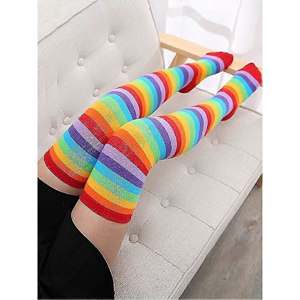 Över Knä Regnbåge Lårhöga Strumpor Handskar Set Cosplay Tillbehör Arm Ben Värmare