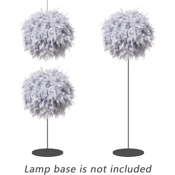 Fjerlet Skærm til Loftslampe, Fluffy Lampeskærm til Bordlampe og Gulvlampe, Soveværelse Diameter 30cm, Grå