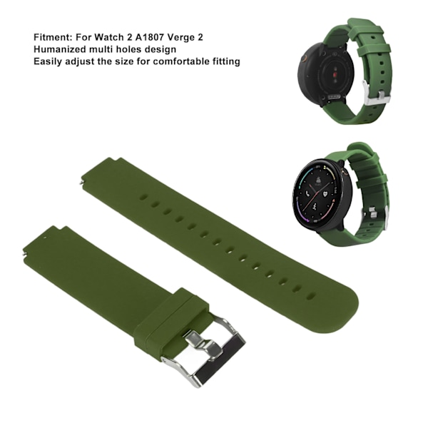 Vaihtokellohihna Koon Säädettävä Pehmeä Silikonikellohihna Watch 2 A1807 Verge 2 OD Green