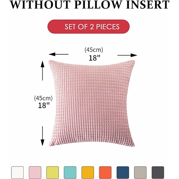 45x45cm Mjuka Kuddfodral i Bomullsblandning för Dekorativa Soffkuddar, 2-pack Skandinaviska Golvkuddfodral (Rosa)