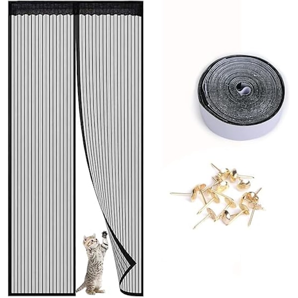 Magnetisk flugskärm för dörrar (svart, 100x210 cm), kraftig