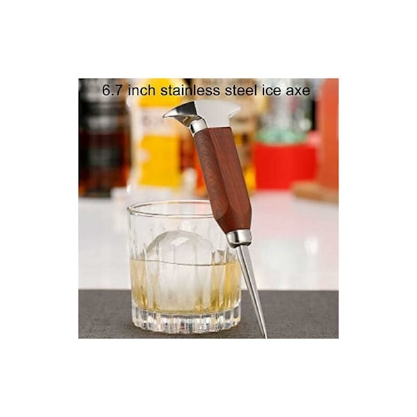 Ispik i træ og rustfrit stål, 17 cm ispik i rustfrit stål med træsikkerhedshåndtag, køkkenbar isterning cocktailværktøj