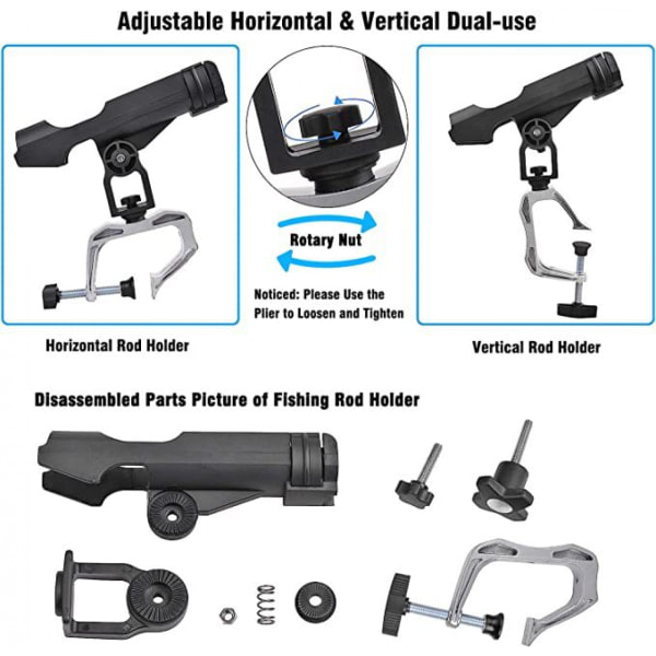 Boat Fishing Rod Holder (360 Degree Rotation, Easily Adjustable for Boat/Kayak)