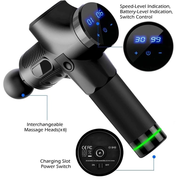 Massasjepistol Carbon med Touch-knapp og LED-display 30 posisjon Black