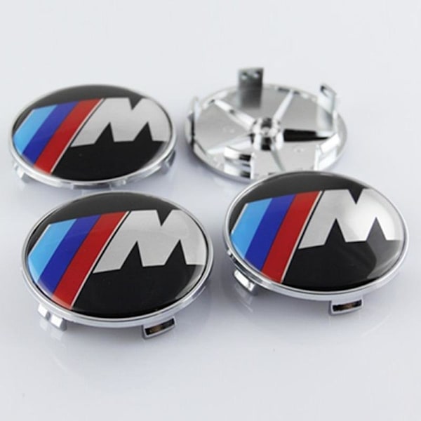 B14 - 68MM 4-pack Centrumkåpor BMW M Logo Silver one size