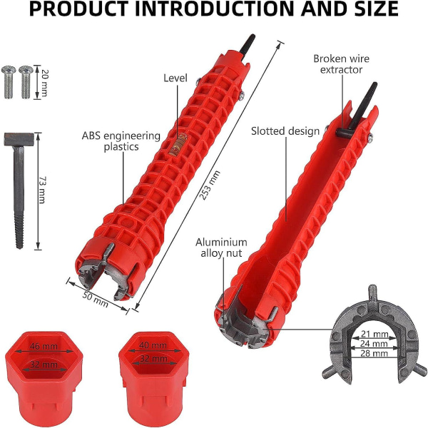 VVS Key Multifunksjon 8 i 1 Red one size