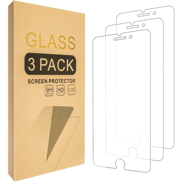 3x Hærdet glasafdækning iPhone 6/7/8 Plus 5D dækker fuldskærm so Transparent