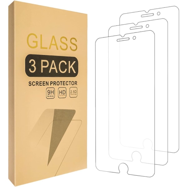 3x Hærdet glasafdækning iPhone 6/7/8 Plus 5D dækker fuldskærm sort Transparent