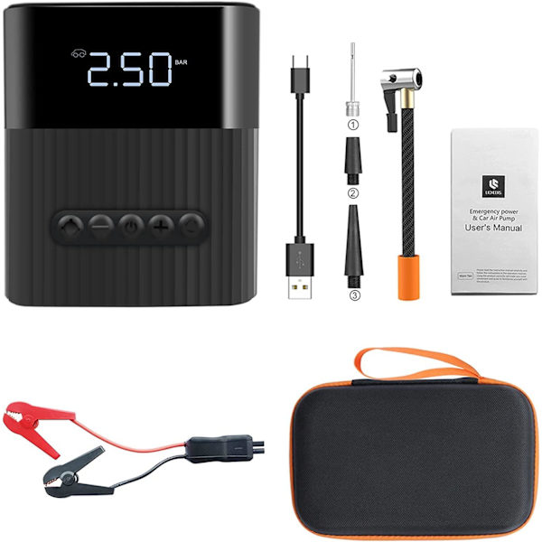 4 i 1 Starthjälp med luftkompressor och powerbank-funktion samt ficklampa Svart one size