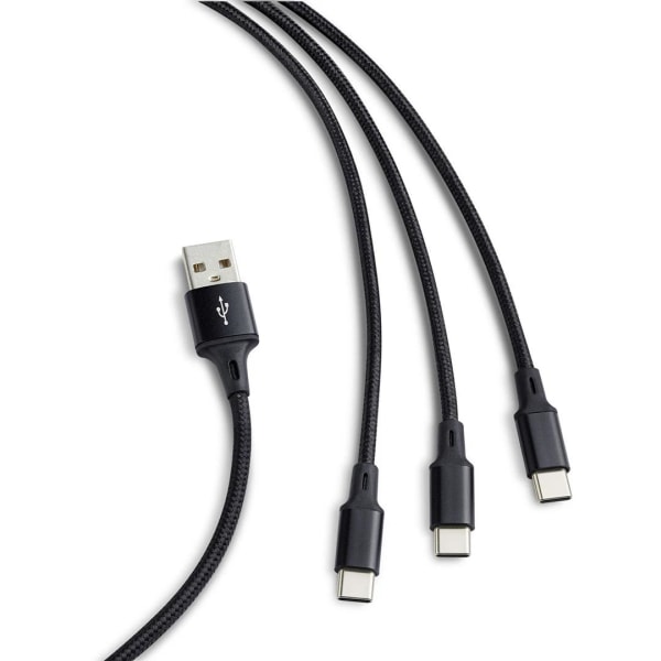 1,2 meter USB-A Til 3 stk USB-C Black