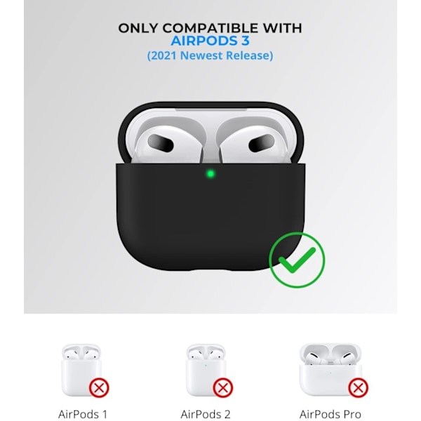 2x Musta Apple AirPods 3 -kotelo silikonisuojakotelo AirPods 3:lle Black one size