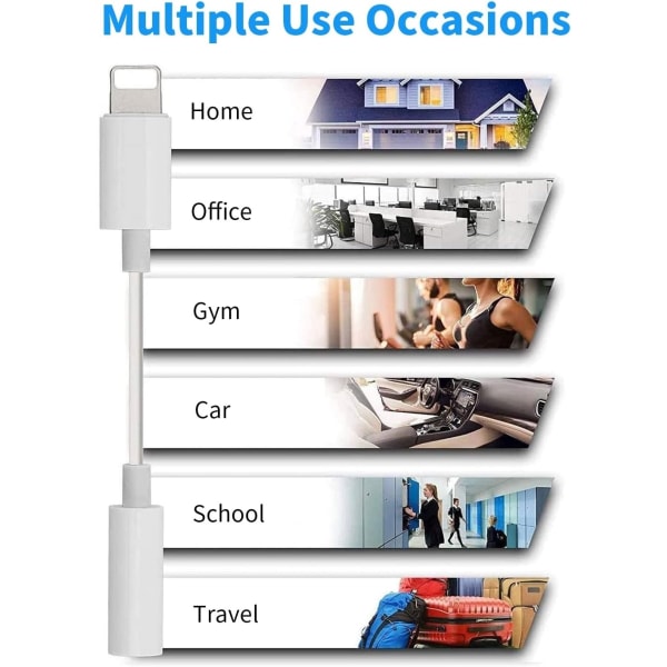2x Lightning till 3,5 mm adapter för hörlurar Vit one size
