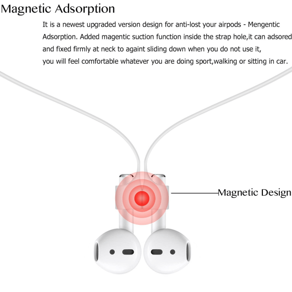 2x Hvid magnetisk silikonsnor Apple AirPods stroppestropper White one size