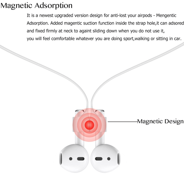 2x Hvit magnetisk silikon ledning Apple AirPods stropp stropper White one size