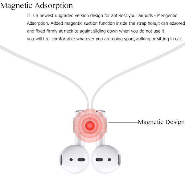 2x Vit Magnetisk silikonsnöre Apple AirPods Rem Straps Vit one size