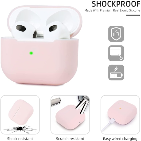 Rosa Apple AirPods 3-deksel silikonbeskyttelsesdeksel for AirPod Pink one size