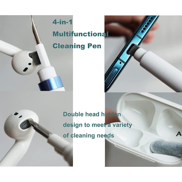 4 i 1 Rengöringsborste för Hörlurar & Laddningsfodral Vit