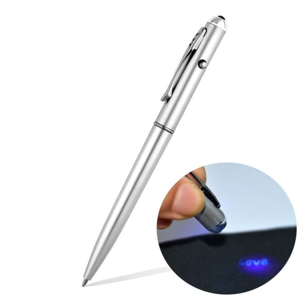 2x Osynlig bläckpenna med UV Ljus Sedeldetektor Silver one size