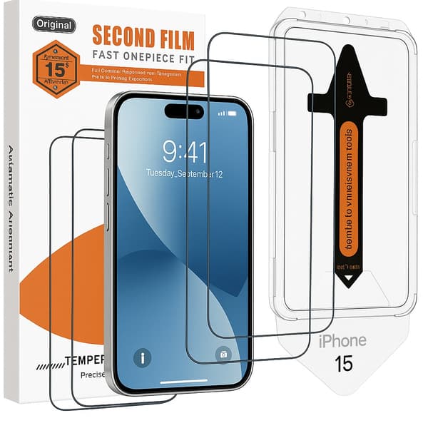 2-Pack Skærmbeskyttelse kompatibel med iPhone 15 – Ramme Transparent one size