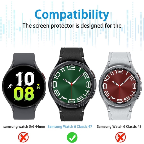 2x Skjermbeskytter for herdet glass til Samsung Galaxy Watch 47mm Transparent one size