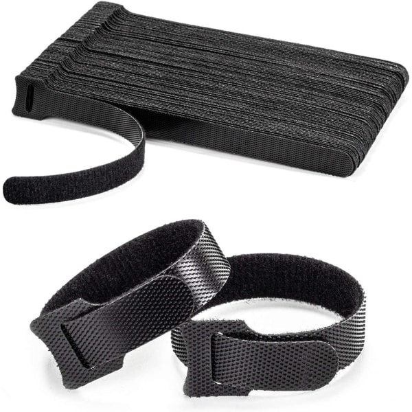 Buntebånd, borrelås, gjenbrukbare buntebånd Velcro 50 pak Black