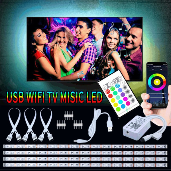 LED-loop til TV Google / Wifi + Fjernbetjening + lydstyring White one size