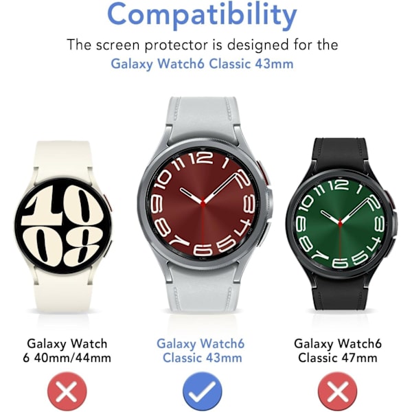 2x Härdat glas skärmskydd till Samsung Galaxy Watch 43mm Transparent one size